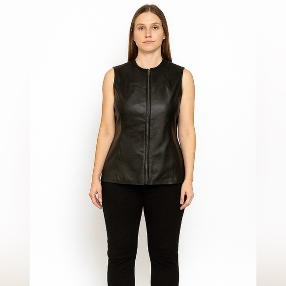 JohnPaulRichard Jackets & Blazers - John Paul Richard Black Soft Leather Woman’s Zip Up Vest Size 10